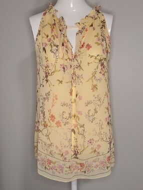 Max Studio Yellow Floral Tie-Front Sleeveless Camisole